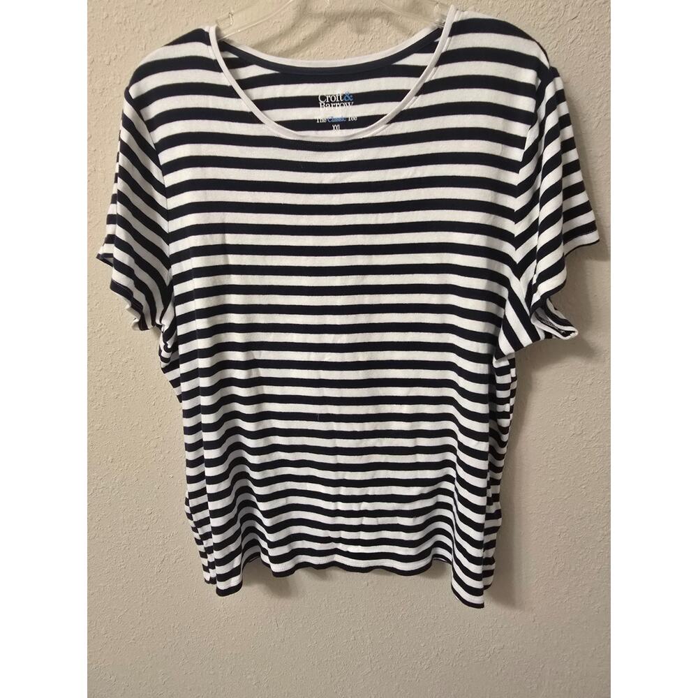 Croft & Barrow Women's XXL "Classic Tee" Striped Short Sleeve Top Navy/White